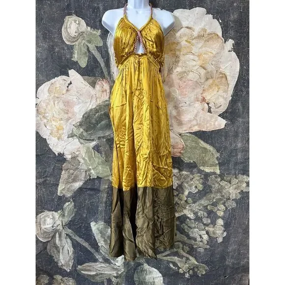 NEW Anthropologie Silk Colorblocked Maxi Dress Size 6 - Picture 6 of 10